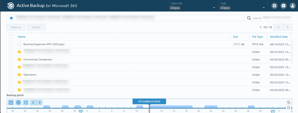Synology backup system SharePoint recovery incremental timeline restoration