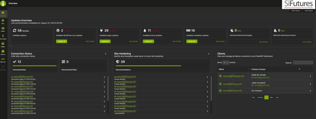 Proactive WordPress Security - Featured 2 - Si Futures WordPress management dashboard providing unified security monitoring
