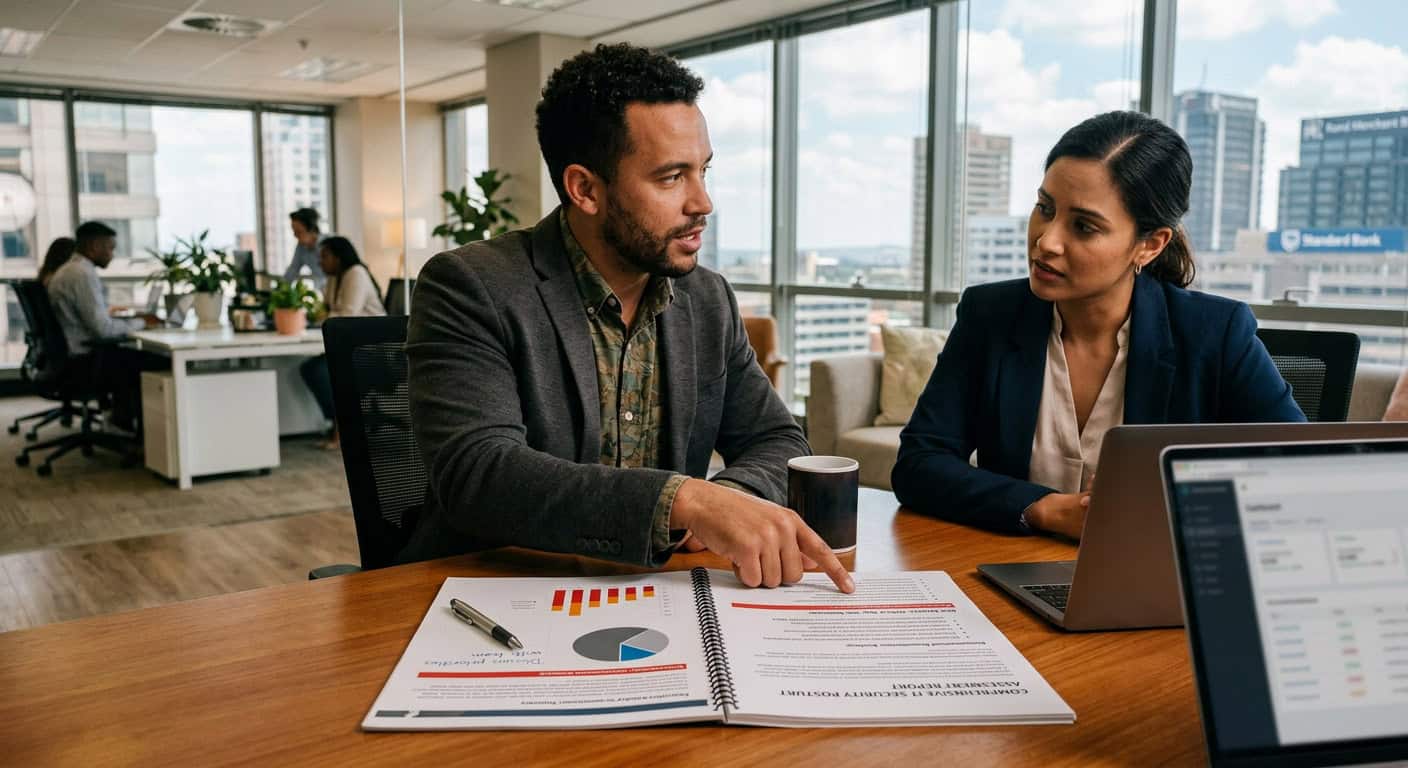 IT security assessment report shared with a financial services client as part of a consultative managed IT services approach, Johannesburg South Africa