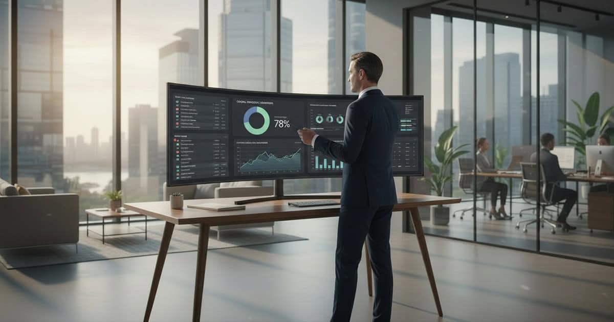 CEO reviewing a live managed IT project management dashboard showing real-time team workstreams and capacity