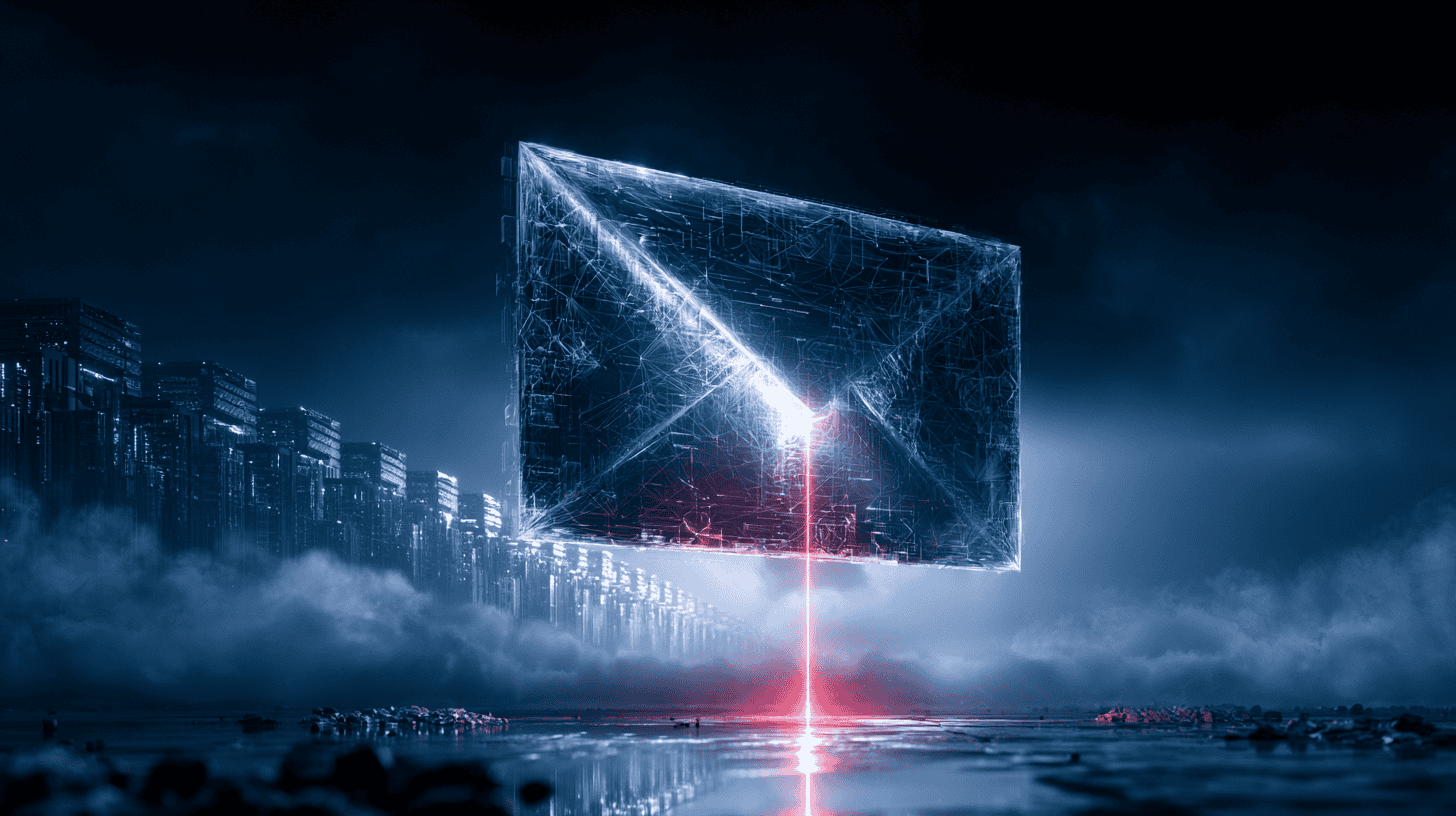 The Email Authentication Gap - Featured - Midjourney - Si Futures Email authentication gateway showing SPF, DKIM and DMARC verification process protecting business email deliverability and security