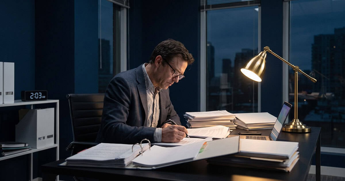 Compliance lead working late to rebuild a Cyber Essentials certification submission